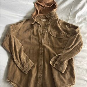 BUCKLE Gilded Intent Brown Button Down Shirt with Hood
